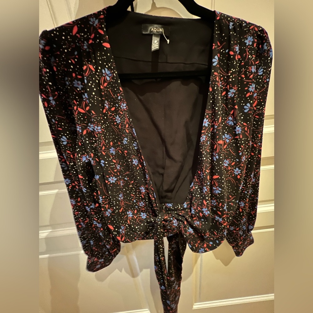 Aqua Floral Tie Top